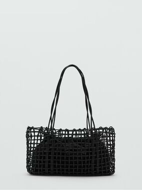Mango Black Woven Mini Tote with Inner Pouch